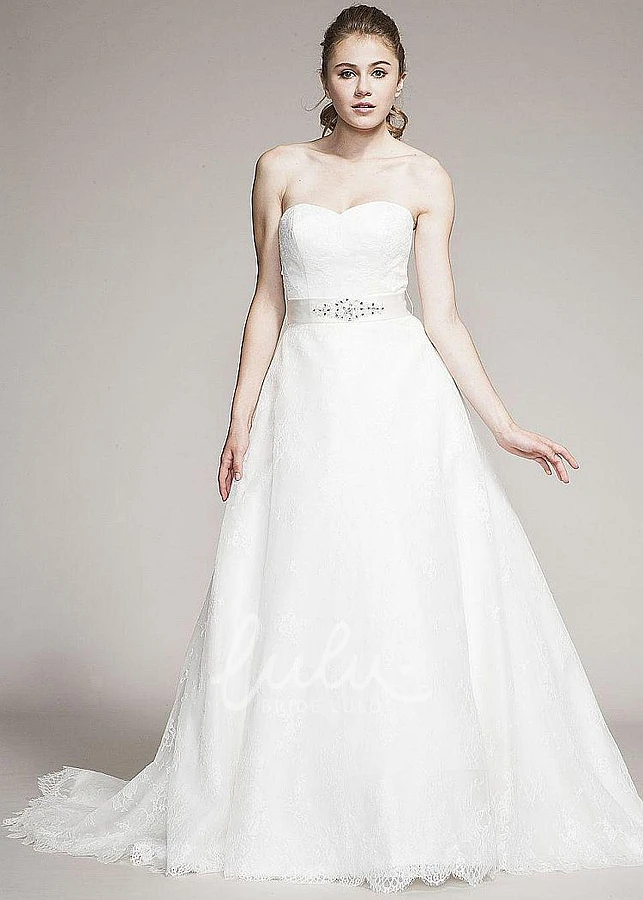 A-Line Lace Wedding Dress with Sweetheart Neckline and Jeweled Appliques