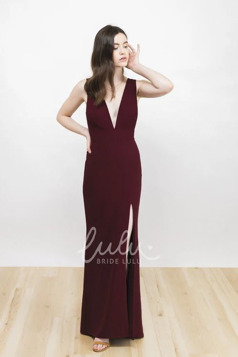 Burgundy Sleeveless Plunging Neckline Split Dress Sexy Bridesmaid Dress
