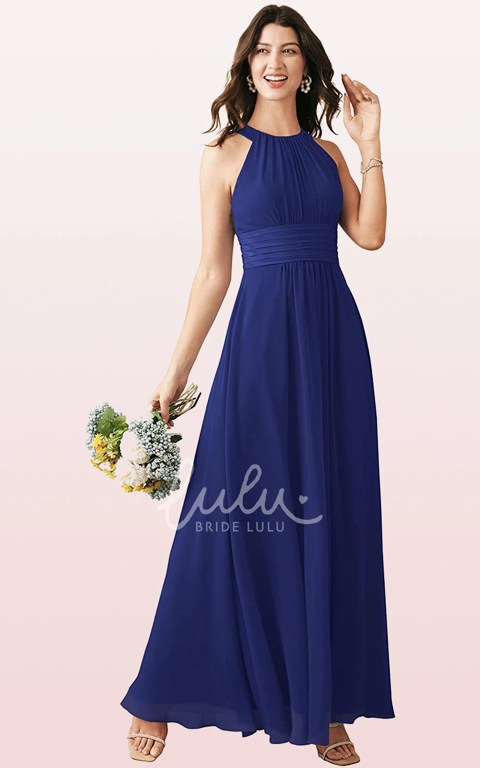 Halter Chiffon Ankle-Length A-Line Bridesmaid Dress with Ruching Boho & Beachy