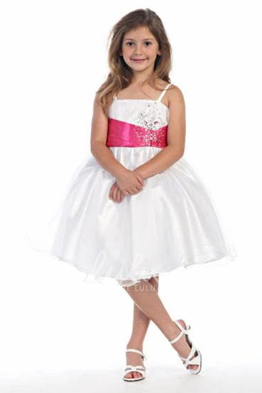 Mini Pleated Tulle Flower Girl Dress Spaghetti With Cape