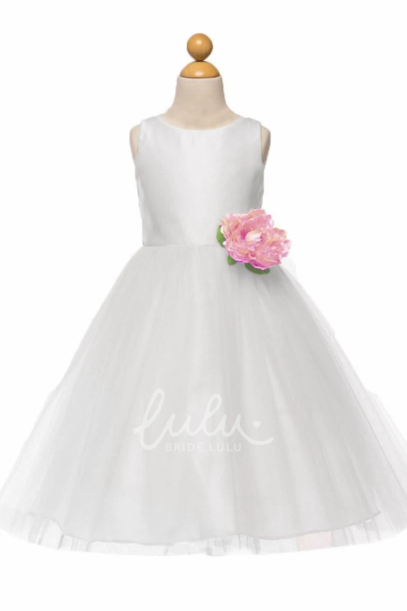 Tulle and Satin Tiered Flower Girl Dress Tea-Length Dress for Weddings and Special Occasions