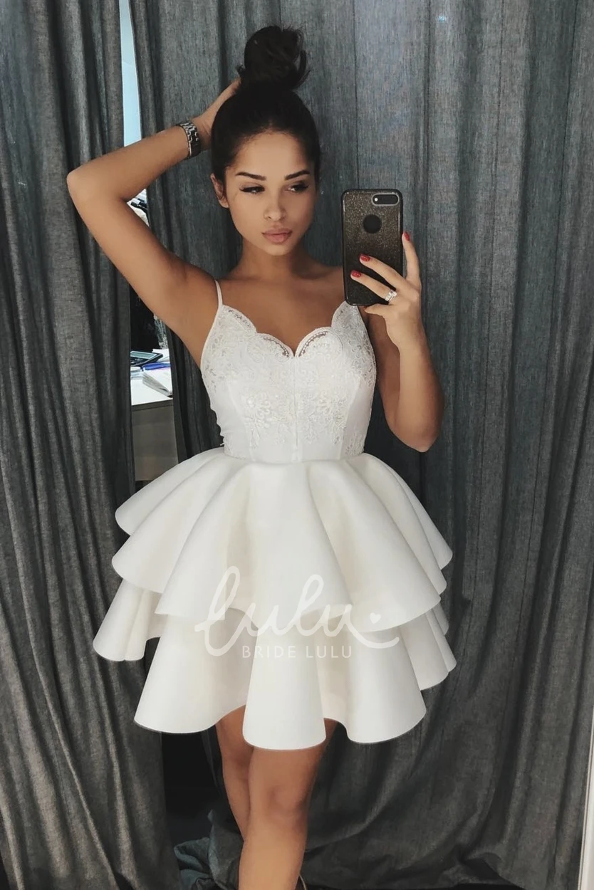 Sexy Lace Peplum Ruffled Homecoming Dress with Spaghetti Straps Mini Skirt