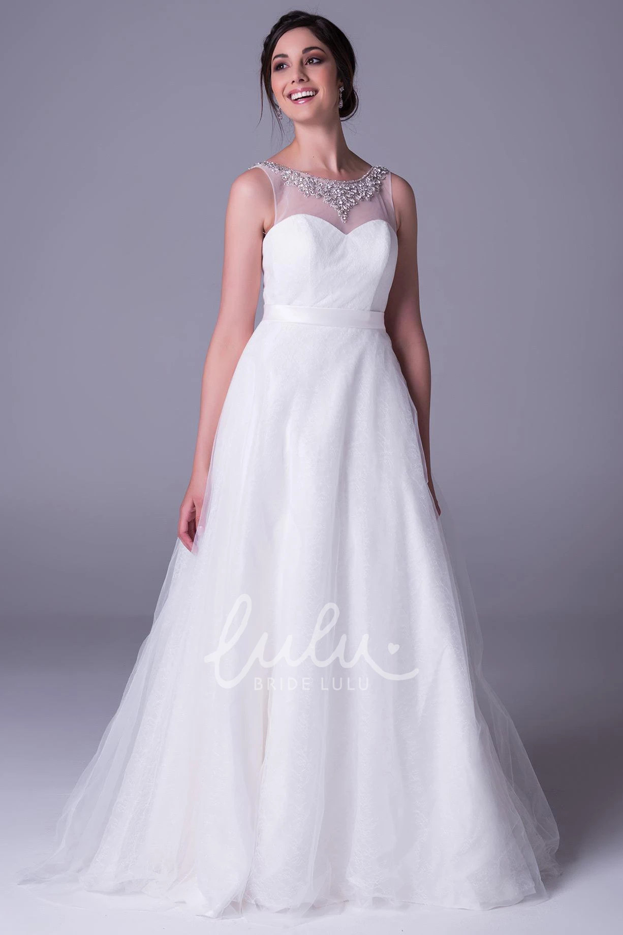 Beaded A-Line Tulle Wedding Dress with Sleeveless Scoop-Neck