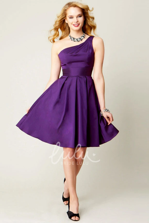 Satin One-Shoulder Sleeveless Chiffon Bridesmaid Dress Short