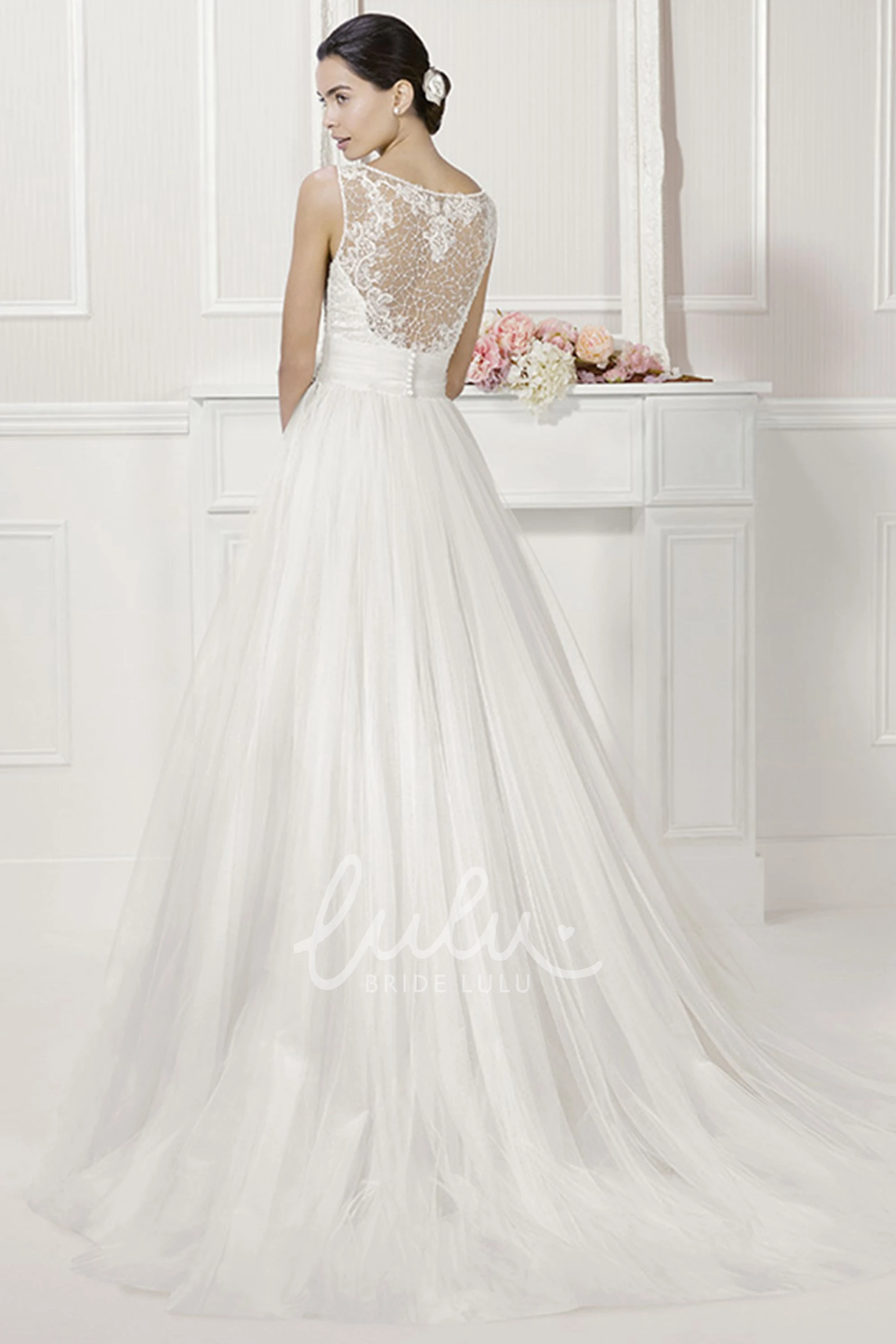 Removable Tulle Skirt Wedding Dress with Floral Lace Sheath