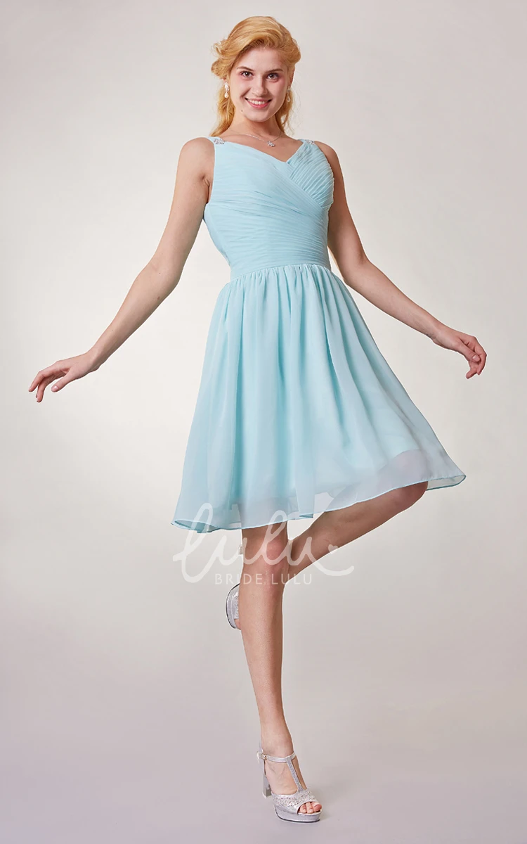 Ruched Chiffon Bridesmaid Dress with V-neck