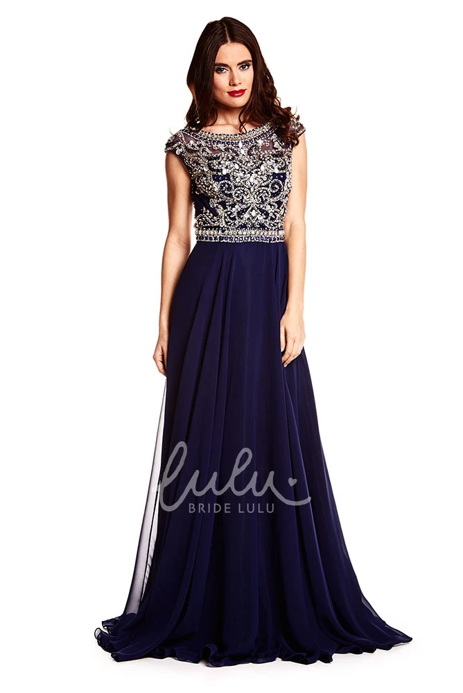 Beaded Scoop-Neck Chiffon Prom Dress with A-Line Silhouette
