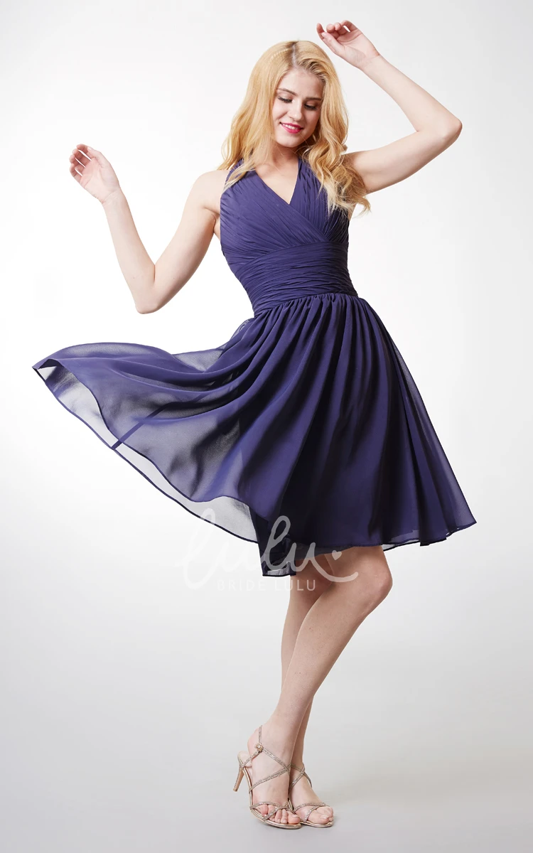 Halter Chiffon Dress with Cummerbund Waist and Swirling Skirts Cute Bridesmaid Dress