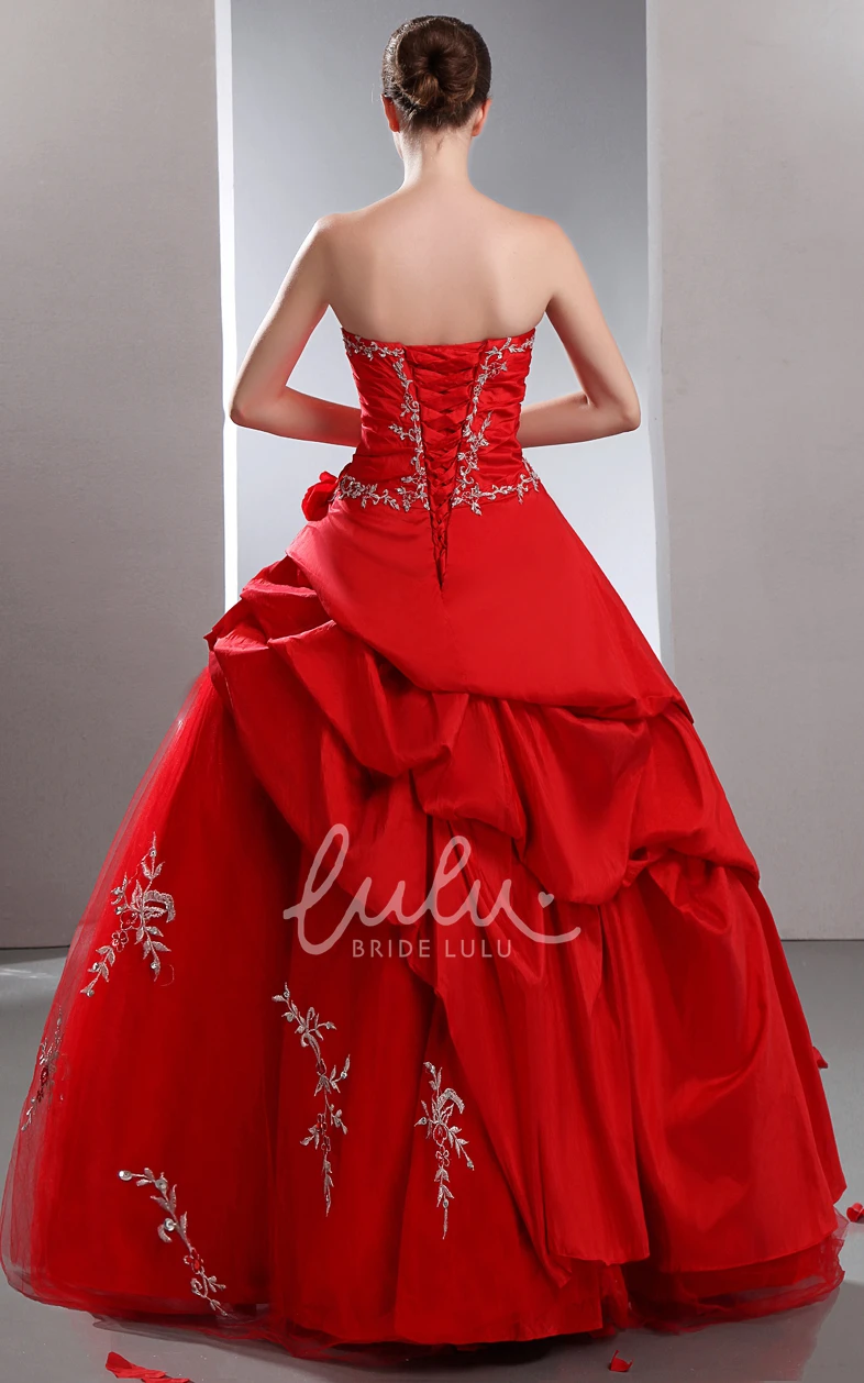 Satin Ball Gown Prom Dress with Beading and Ruffles Layered and Strapless
