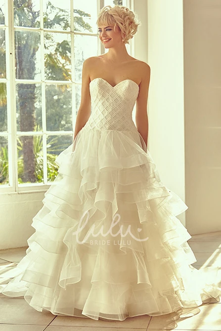 Organza Tiered Sweetheart Wedding Dress with V Back Long Court Train