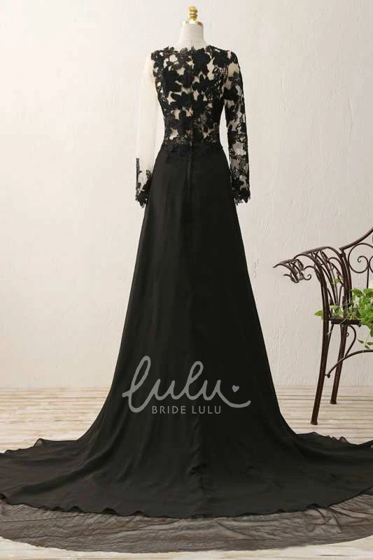 Long Sleeve Illusion Lace A-line Formal Dress with Chiffon Skirt