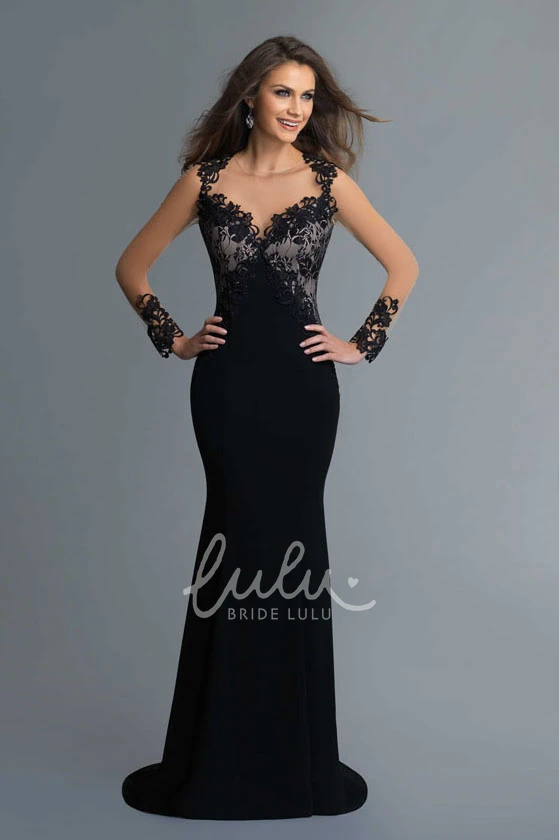 Long Sleeve Scoop-Neck Jersey Dress with Keyhole Unique Formal Dress