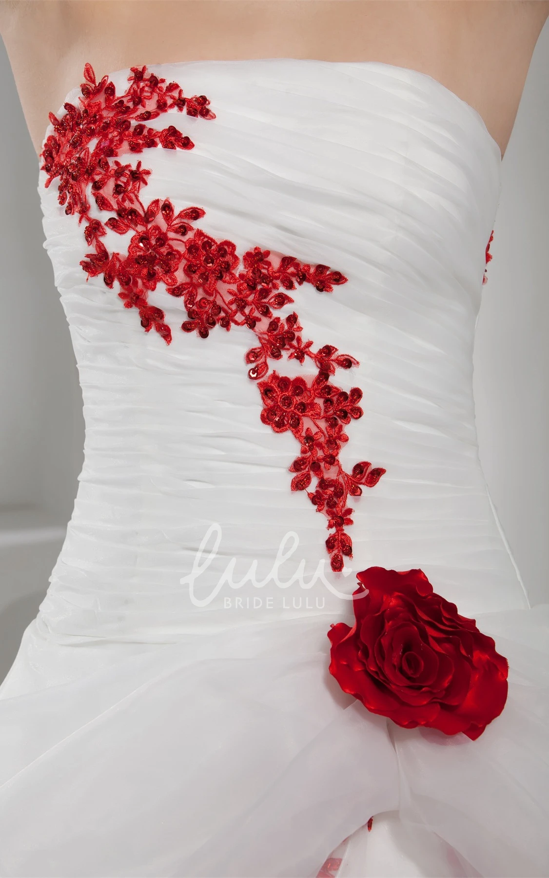 Two-Tone Tulle Wedding Ball Gown with Flowers Strapless Ruched