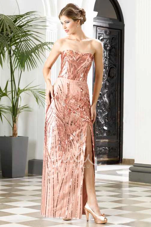 Sequin Split Front A-Line Prom Dress with Detachable Train