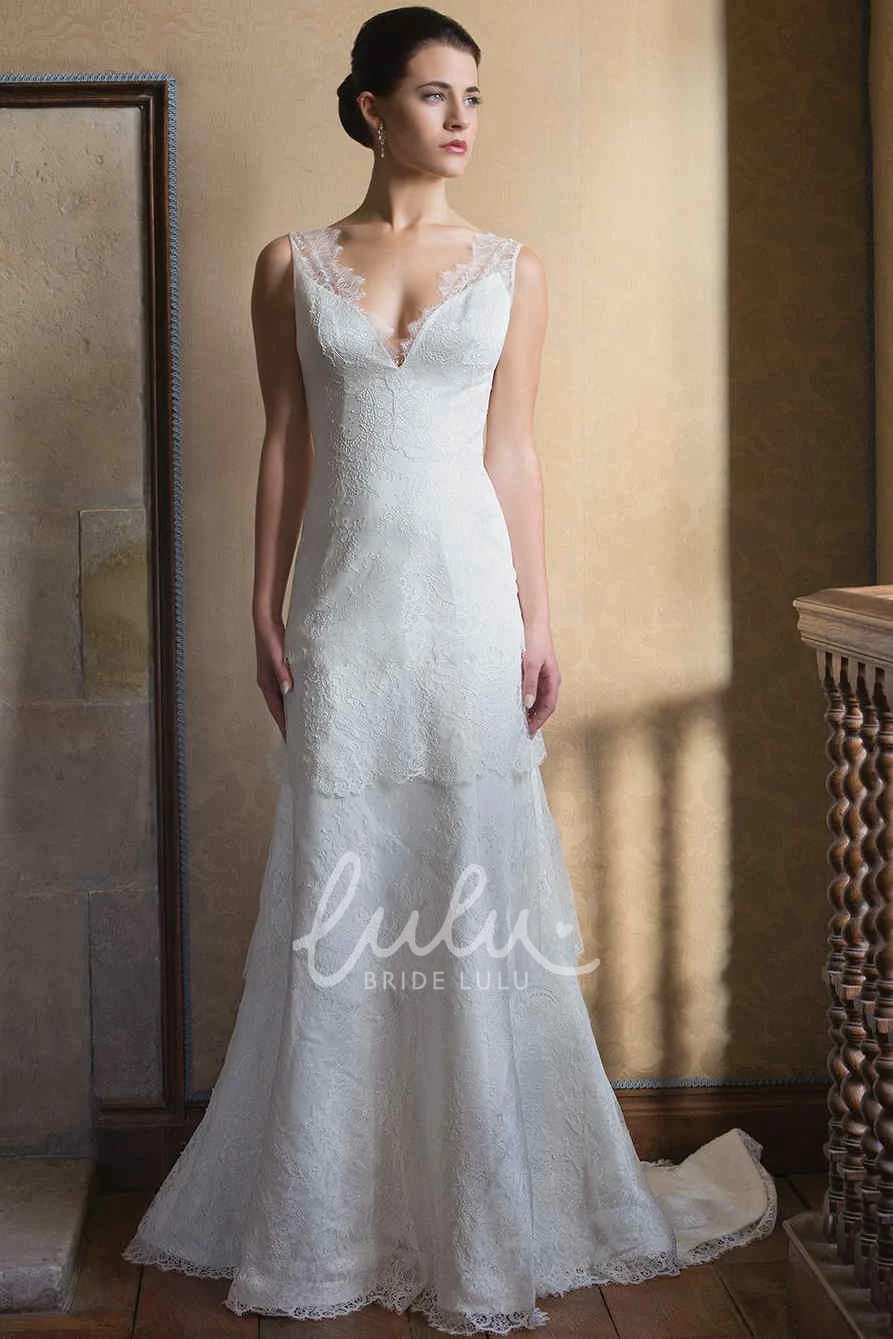 Lace Appliqued Sleeveless Sheath Wedding Dress Floor-Length Bridal Gown