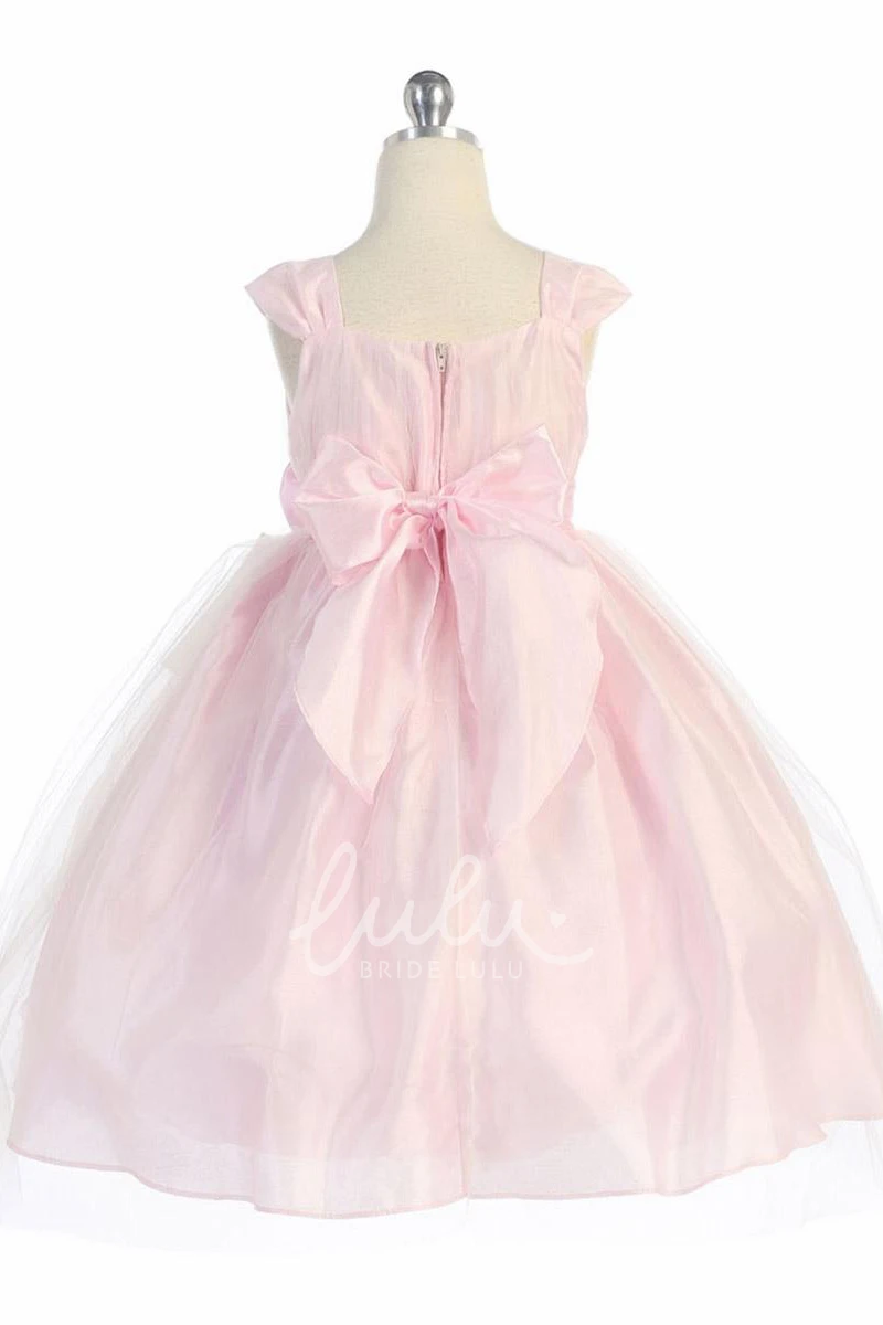 Empire Tulle Flower Girl Dress Tea-Length Tiered Style with Straps