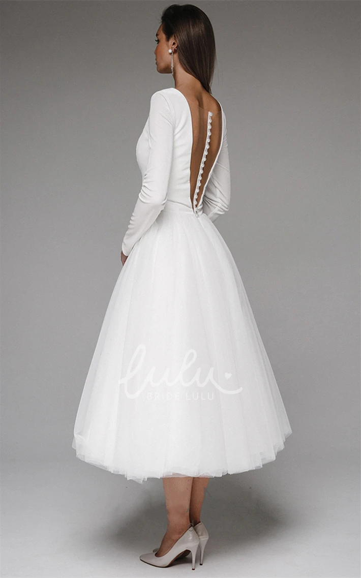 Plunging Neckline Satin Tea-length Wedding Dress Beautiful & Chic