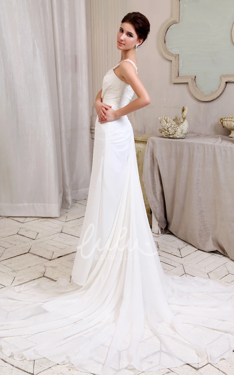 Chiffon Wedding Dress with Single Strap Sweetheart Front-Split Pleats