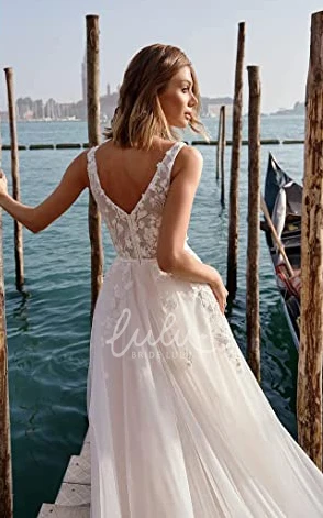 Organza Garden Applique A-Line V-Neck Wedding Dress