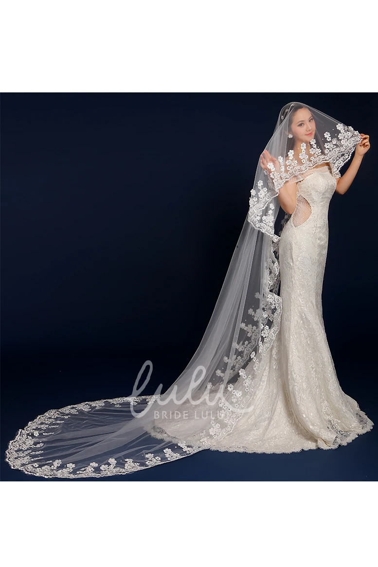 Lace Edge Flower Wedding Veil Long Tail