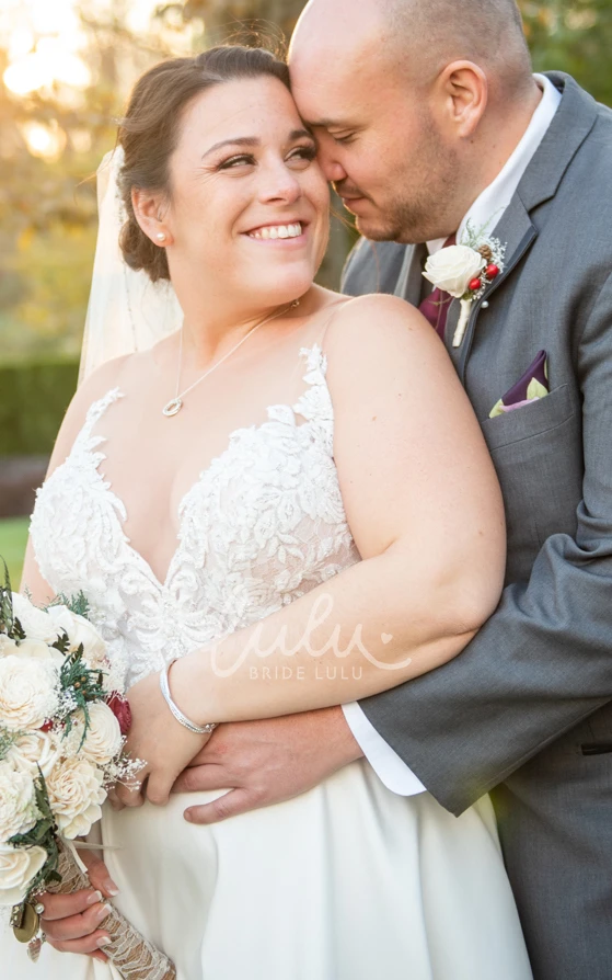 Plus Size Sexy A-Line Spaghetti V-neck Open Back Lace Petals Garden Wedding Dress