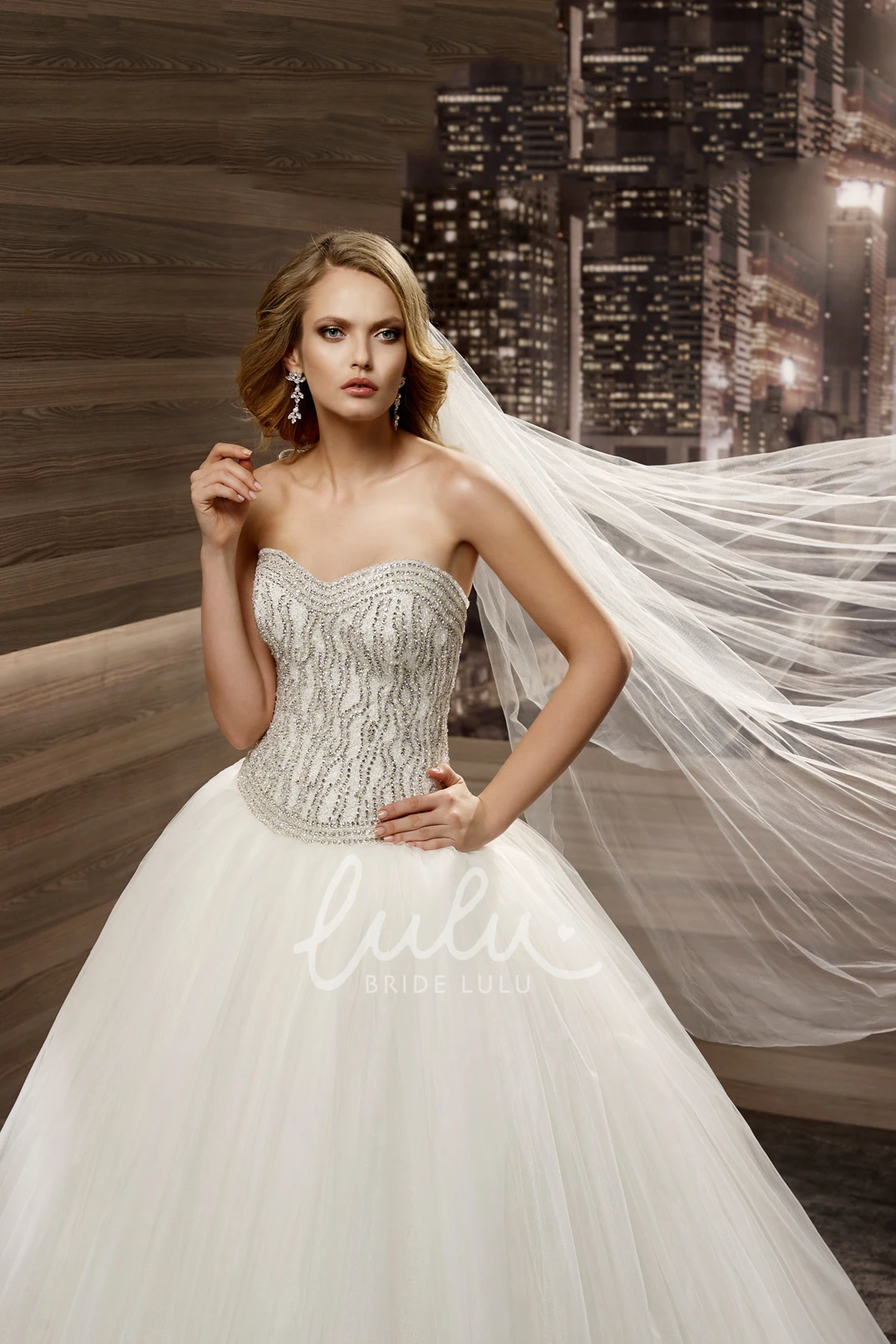 Sequined Sweetheart Wedding Dress with Fine Corset and Puffy Skirt