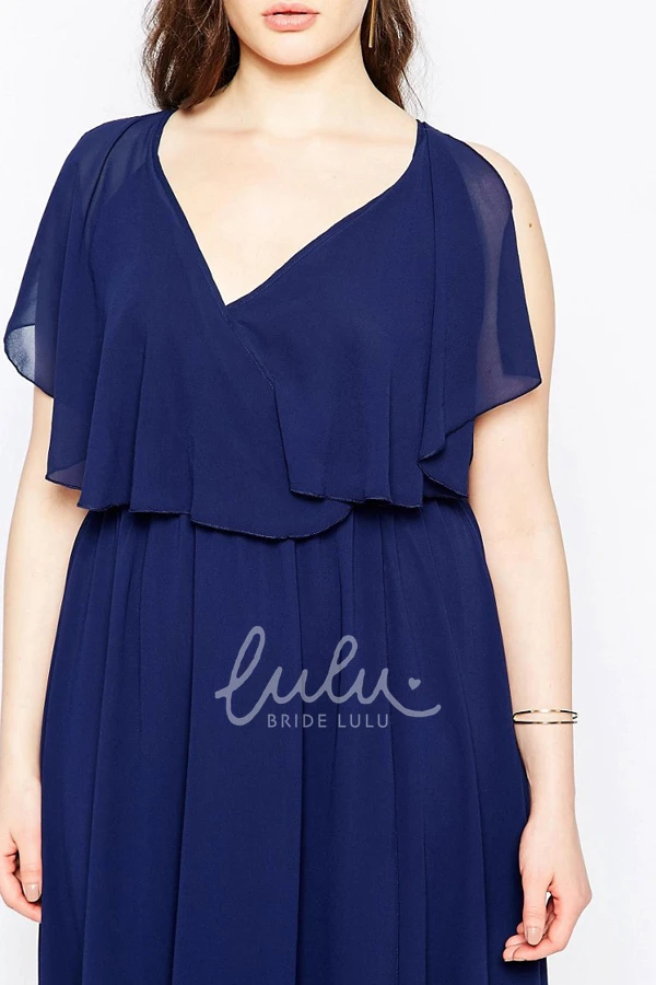 Ankle-Length Sleeveless Chiffon Bridesmaid Dress with Pleats and V-Neck