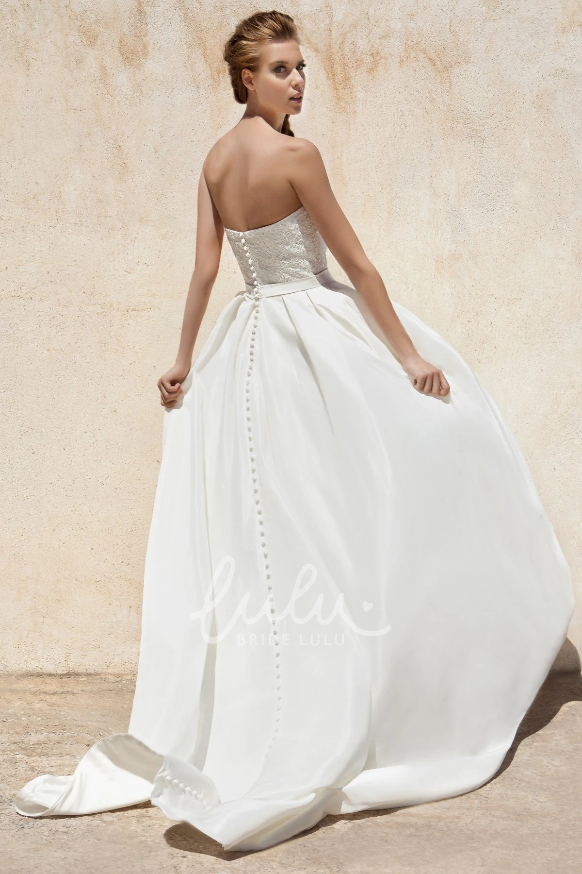 Strapless Satin Ball Gown Wedding Dress with Bowed Sleeves Elegant Bridal Gown