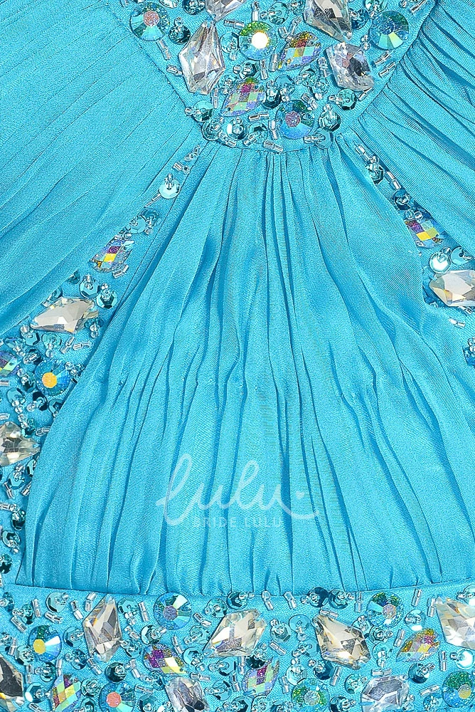 Ruched Sleeveless A-Line Prom Dress with Beading and Pleats Flowy Long Dress