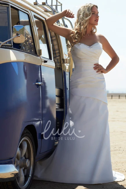 Ruched Taffeta Wedding Dress with Beading Sweetheart V-Back