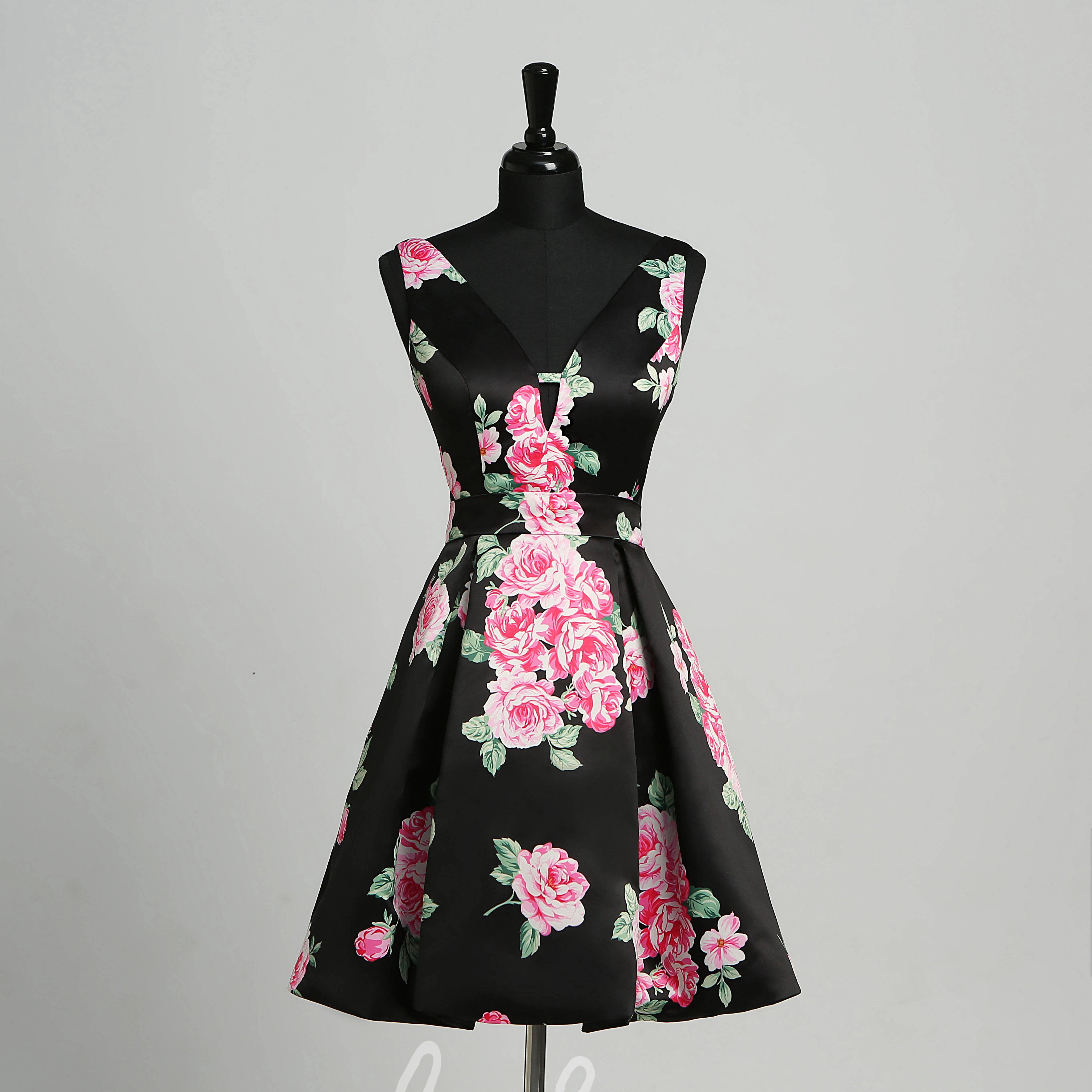 Sexy Satin Sheath V-Neck Sleeveless Mini Formal Dress with Deep-V Back