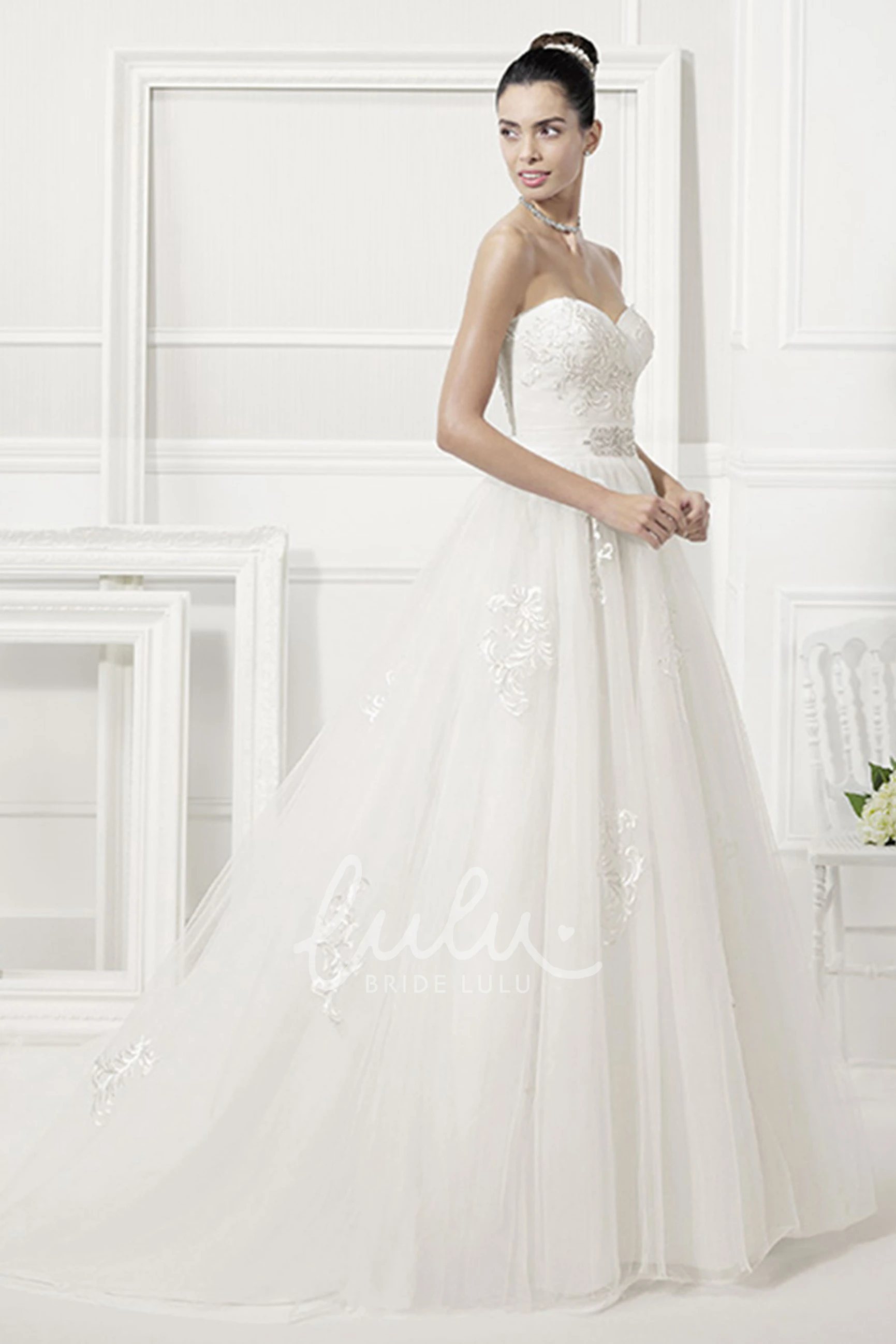 Tulle Sweetheart Wedding Dress with Embroidery Details and Pleats
