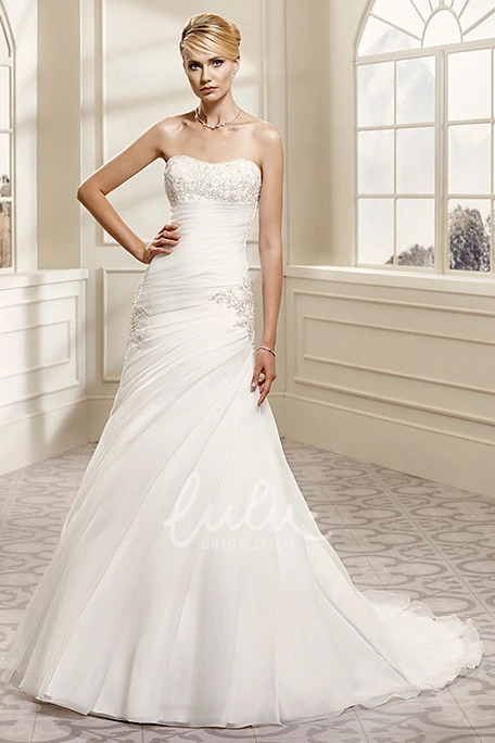 A-Line Sleeveless Wedding Dress with Side Draping and Appliques Elegant Wedding Dress