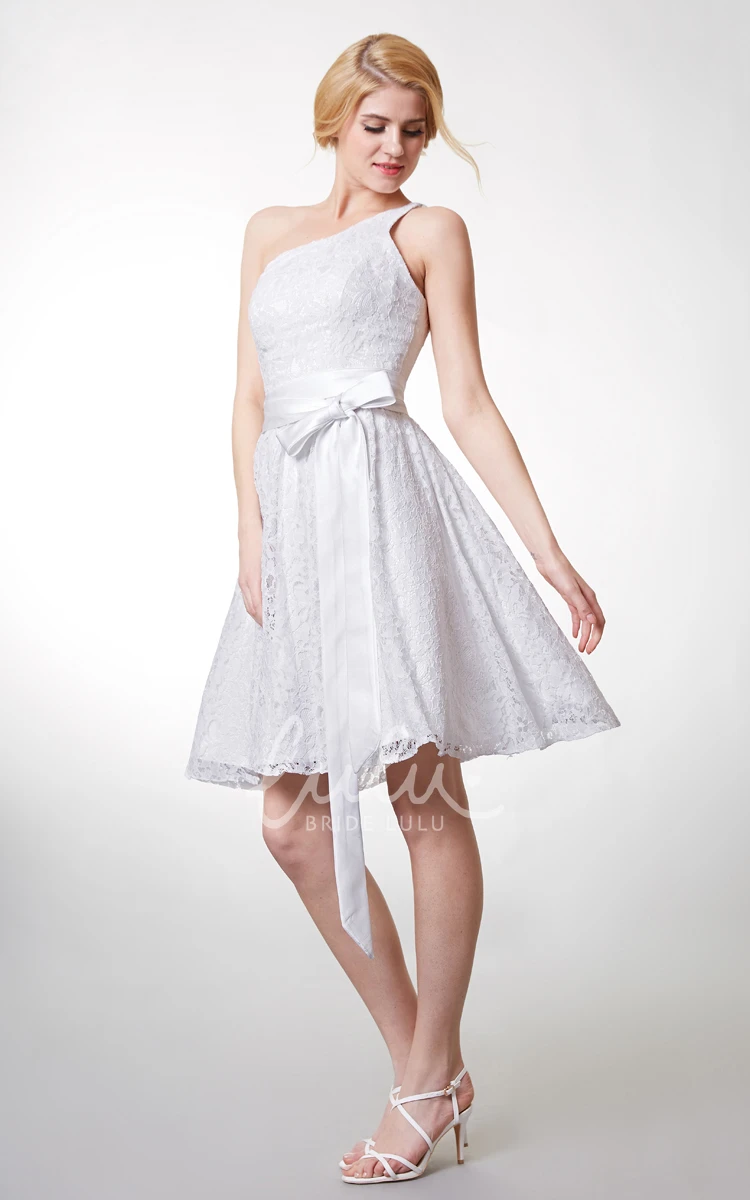 Beautiful Knee Length Lace Dress with One Shoulder and Fitted Cut