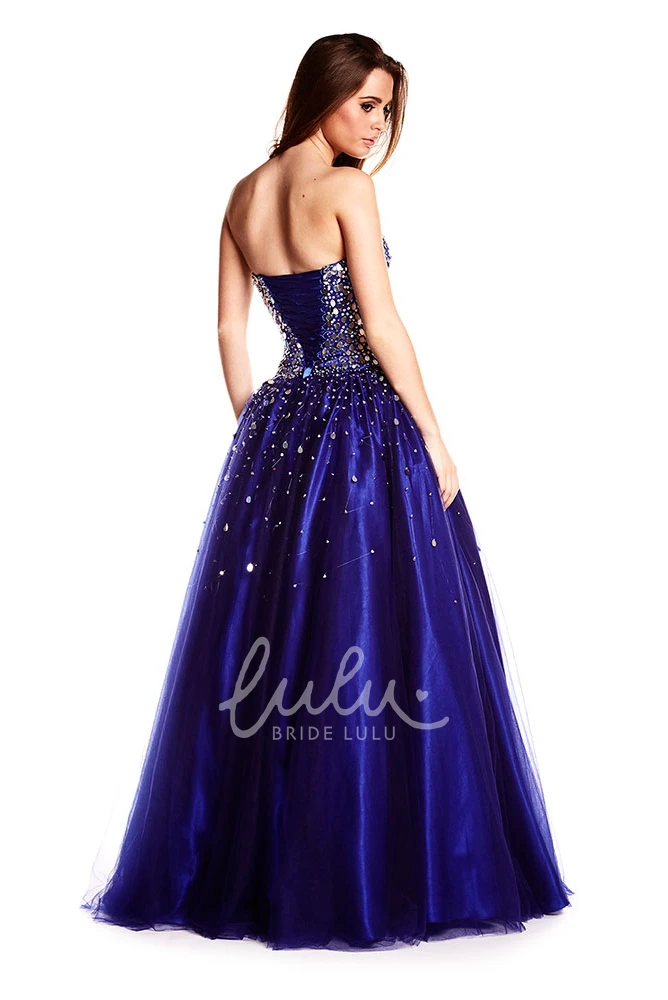 A-Line Beaded Strapless Sequins Prom Dress Long Sleeveless Unique Party Dress
