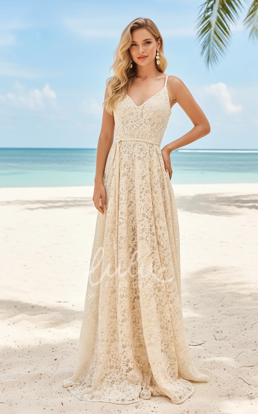 Boho Lace Summer Wedding Dress Destination A Line Sleeveless V Neck Backless Bridal Gown Style Floor Length Elegant