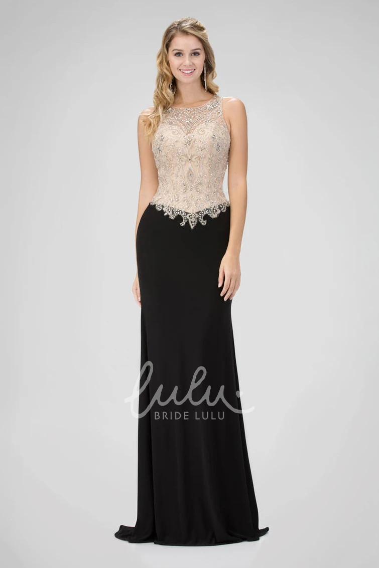 Sleeveless Sheath Jersey Illusion Dress with Beading Bridesmaid Dress