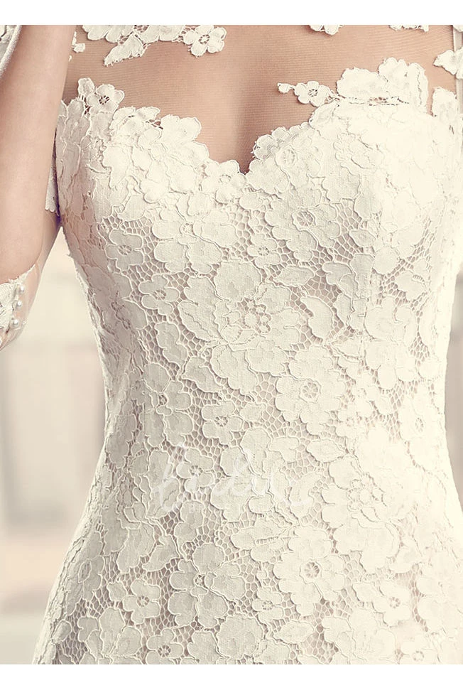 Split-Front Long-Sleeve Lace Wedding Dress Floor-Length Scoop Style