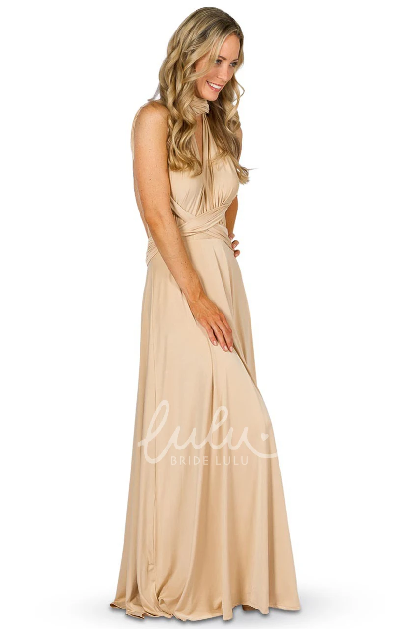 Strapped Sleeveless Convertible Bridesmaid Dress with Bow Elegant Jersey