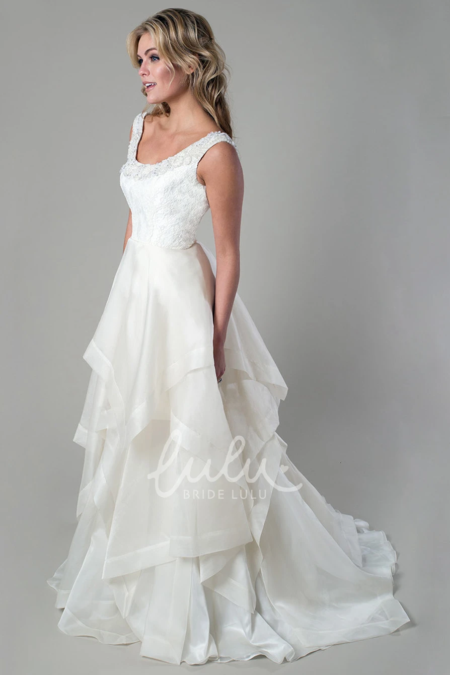 Maxi Organza A-Line Wedding Dress with Tiers and Draping Flowy Wedding Dress