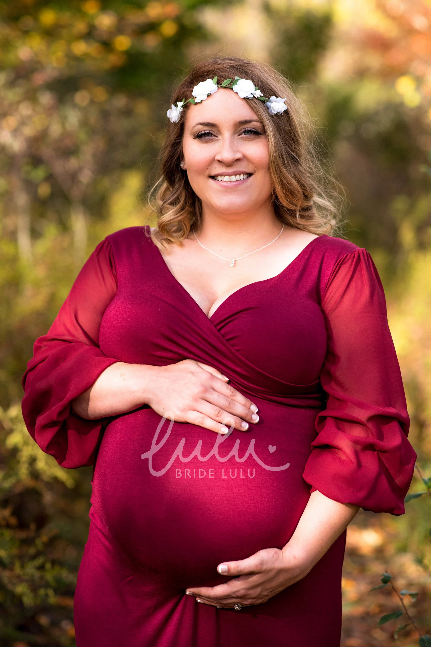 Long Sleeve Empire Maternity Bridesmaid Dress with Sweep Train