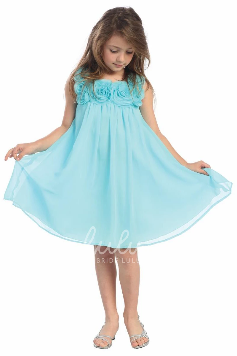 Sleeveless Chiffon Knee-Length Flower Girl Dress Simple Dress for Girls