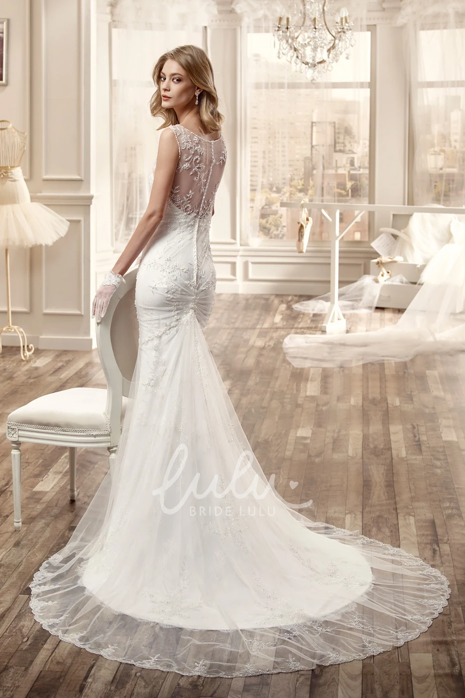 Mermaid Wedding Dress with Illusive Neckline and Cap-Sleeves Sweetheart