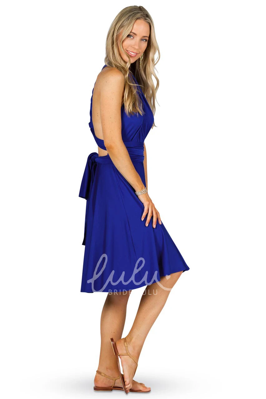 Knee-Length Sleeveless Halter Chiffon Bridesmaid Dress with Straps