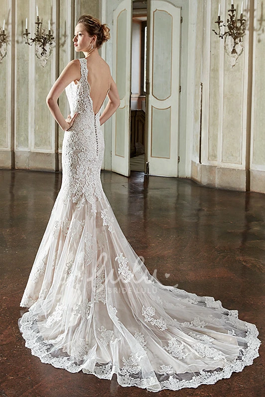 Long Sleeveless Lace Trumpet Wedding Dress with Appliques