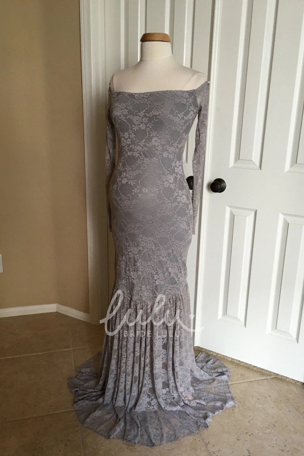 Lace Off-the-shoulder Maternity Bridesmaid Dress with Long Sleeves