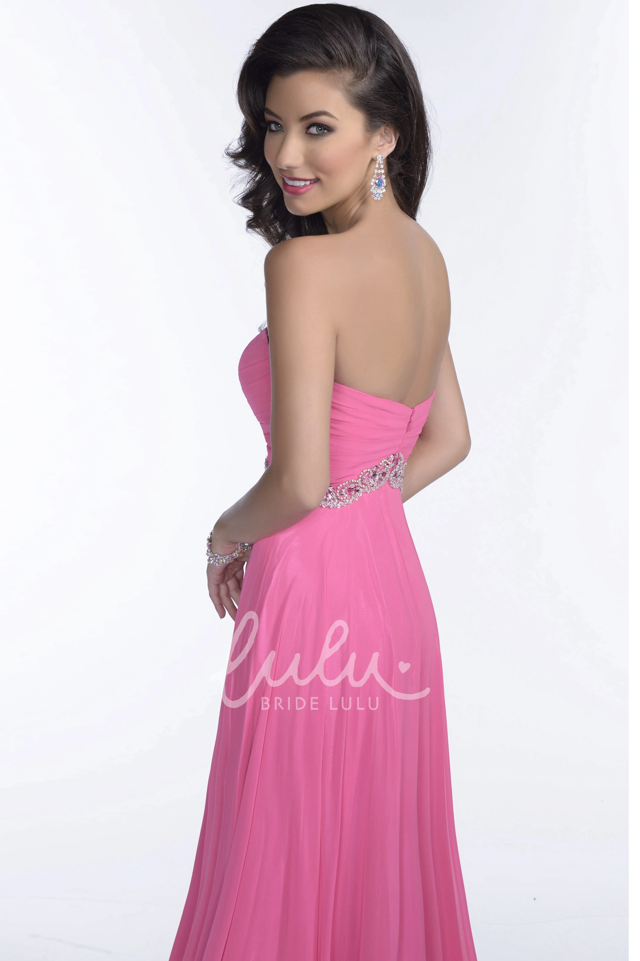 Empire Crystal Chiffon Prom Dress A-Line Women's Formal Gown