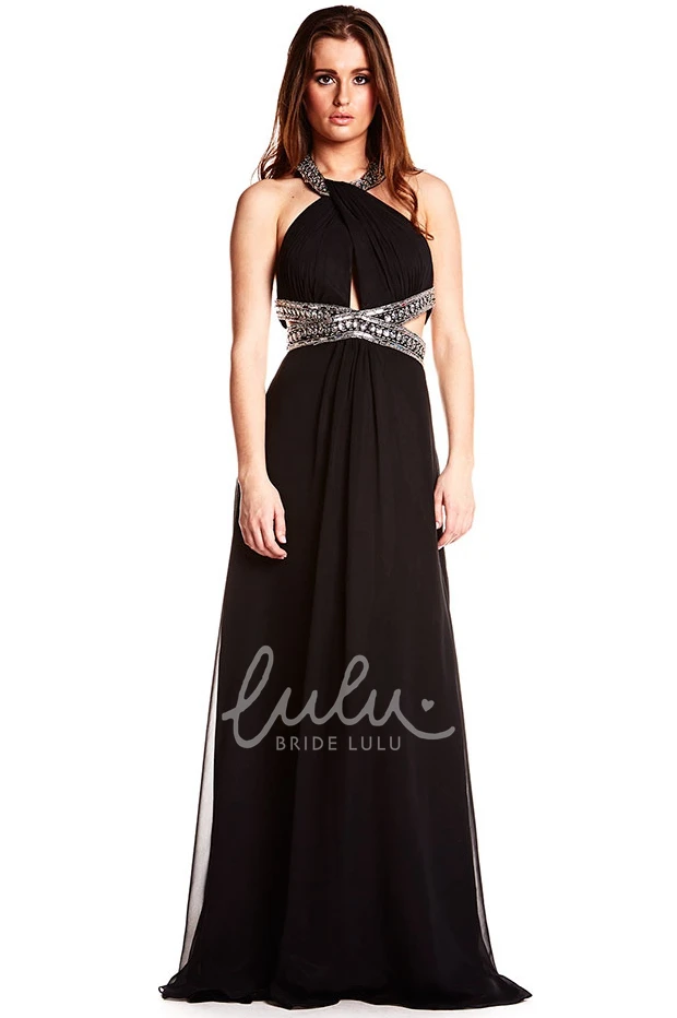 Chiffon Backless Prom Dress Sleeveless Beaded Halter