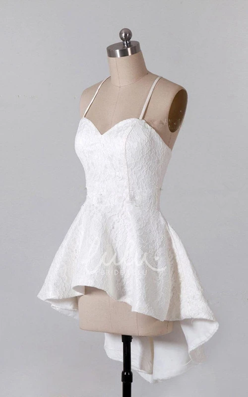 High-Low Lace Formal Dress Spaghetti Straps and Strap Back