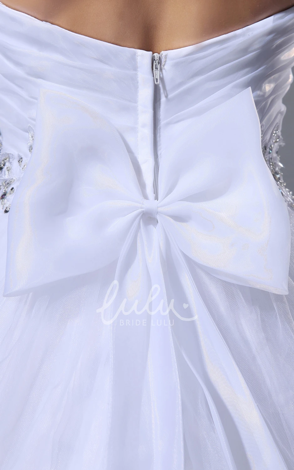 Tulle Wedding Dress Ball Gown Ruching Criss-Cross Beaded Sash A-Line